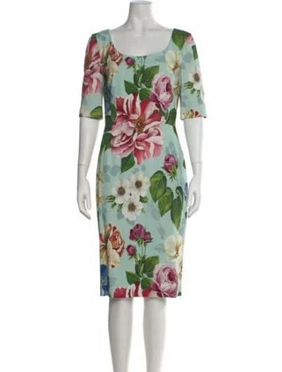 Pre-owned Dolce & Gabbana Floral Print Knee-length Dress In Blue