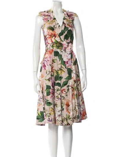 Pre-owned Dolce & Gabbana Floral Print Knee-length Dress In Blue