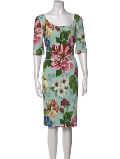 Pre-owned Dolce & Gabbana Floral Print Knee-length Dress In Blue