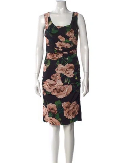 Pre-owned Dolce & Gabbana Floral Print Knee-length Dress In Blue