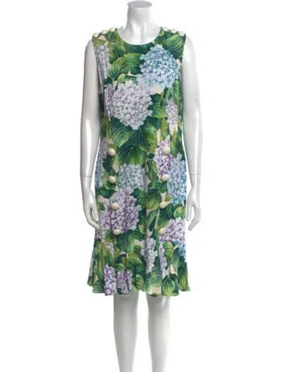 Pre-owned Dolce & Gabbana Floral Print Knee-length Dress In Green