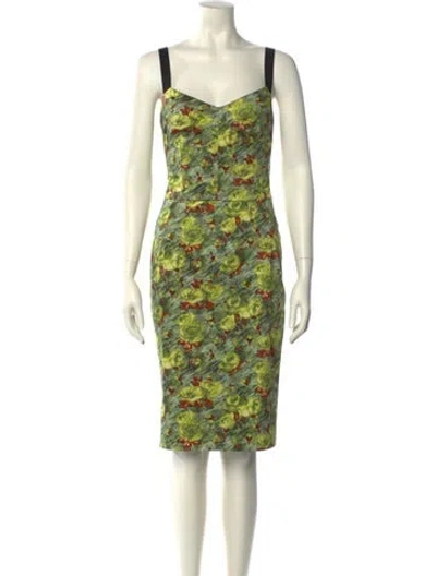 Pre-owned Dolce & Gabbana Floral Print Knee-length Dress In Green