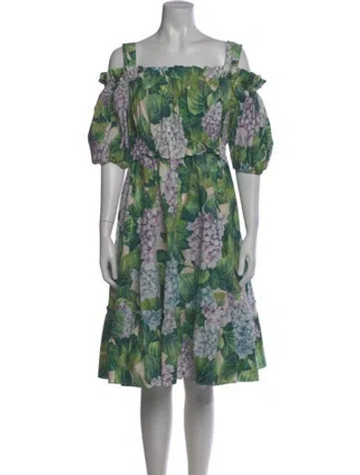 Pre-owned Dolce & Gabbana Floral Print Knee-length Dress In Green