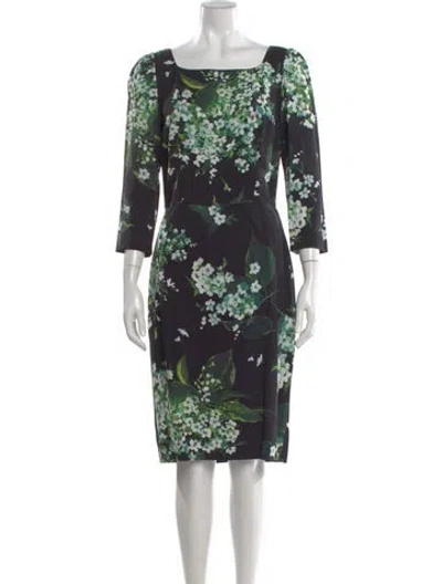 Pre-owned Dolce & Gabbana Floral Print Knee-length Dress In Green