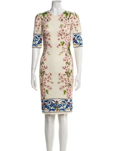 Pre-owned Dolce & Gabbana Floral Print Knee-length Dress In Neutral