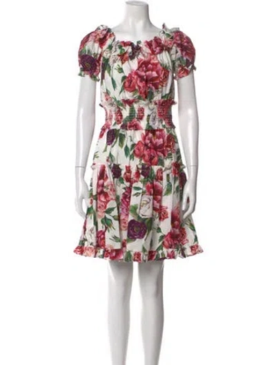 Pre-owned Dolce & Gabbana Floral Print Knee-length Dress In Neutral
