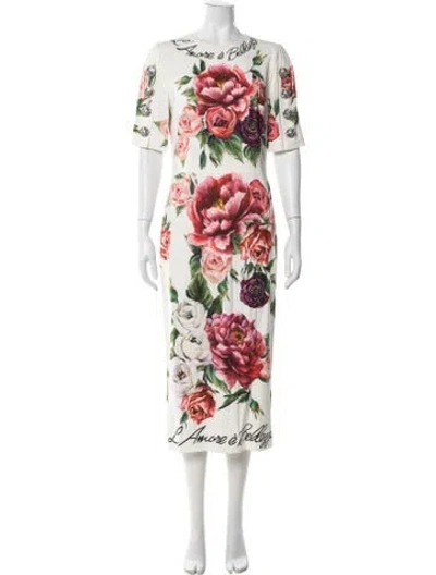 Pre-owned Dolce & Gabbana Floral Print Knee-length Dress In Neutral