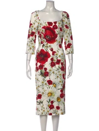 Pre-owned Dolce & Gabbana Floral Print Knee-length Dress In Neutral