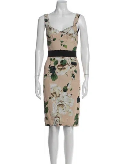 Pre-owned Dolce & Gabbana Floral Print Knee-length Dress In Neutral