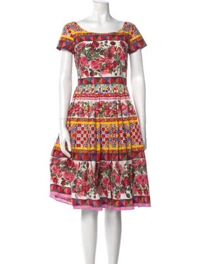 Pre-owned Dolce & Gabbana Floral Print Knee-length Dress In Pink