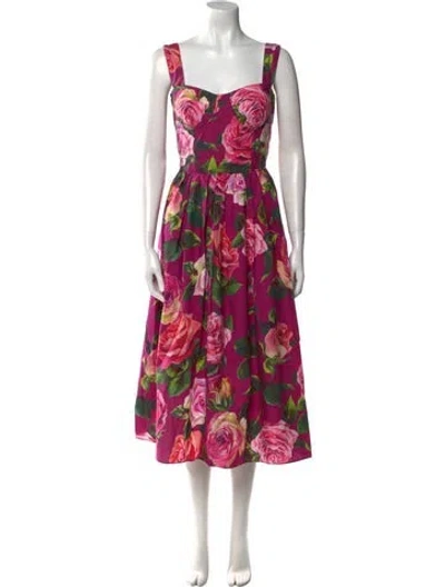 Pre-owned Dolce & Gabbana Floral Print Knee-length Dress In Pink