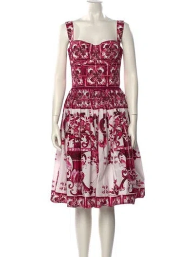 Pre-owned Dolce & Gabbana Floral Print Knee-length Dress In Pink