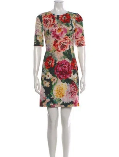 Pre-owned Dolce & Gabbana Floral Print Knee-length Dress In Pink