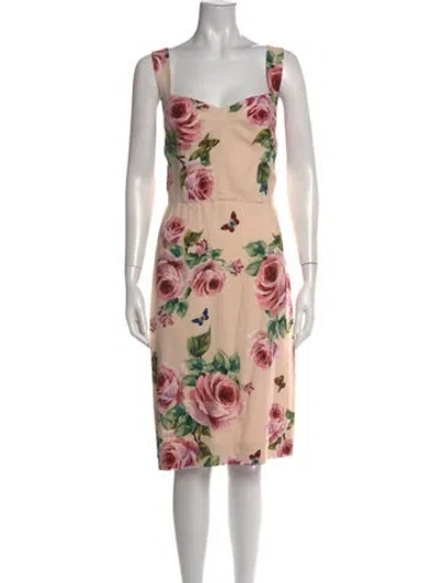 Pre-owned Dolce & Gabbana Floral Print Knee-length Dress In Pink