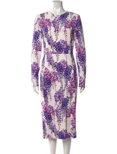 Pre-owned Dolce & Gabbana Floral Print Knee-length Dress In Purple