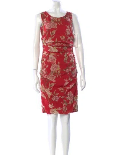 Pre-owned Dolce & Gabbana Floral Print Knee-length Dress In Red