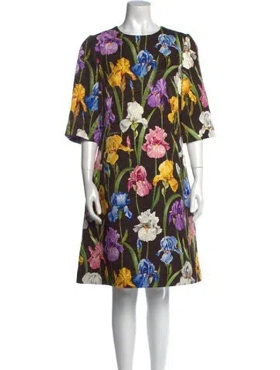 Pre-owned Dolce & Gabbana Floral Print Knee-length Dress W/ Tags In Black