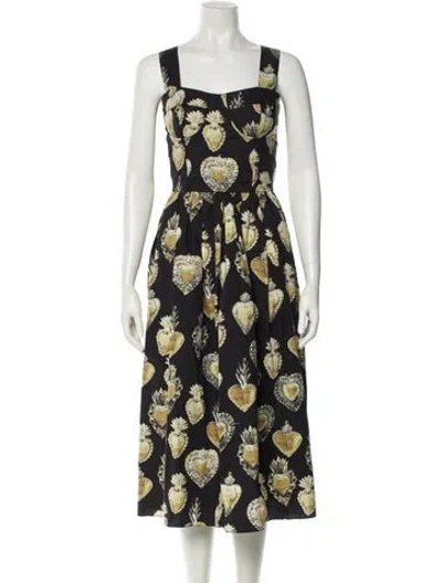 Pre-owned Dolce & Gabbana Floral Print Knee-length Dress W/ Tags In Black