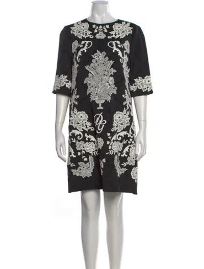 Pre-owned Dolce & Gabbana Floral Print Knee-length Dress W/ Tags In Black