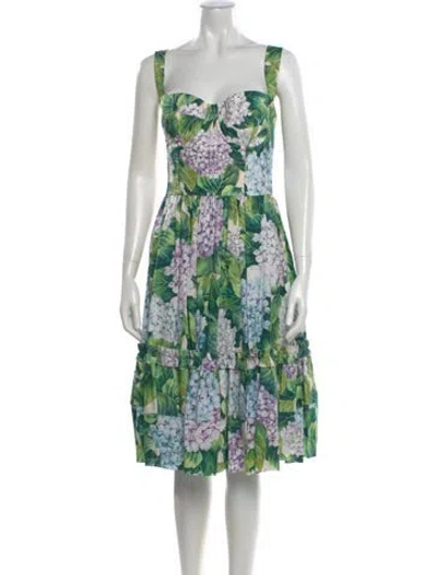 Pre-owned Dolce & Gabbana Floral Print Knee-length Dress W/ Tags In Green