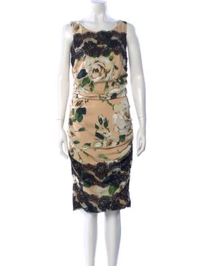 Pre-owned Dolce & Gabbana Floral Print Knee-length Dress W/ Tags In Pink