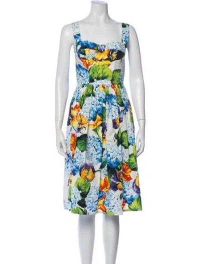 Pre-owned Dolce & Gabbana Floral Print Knee-length Dress W/ Tags In White
