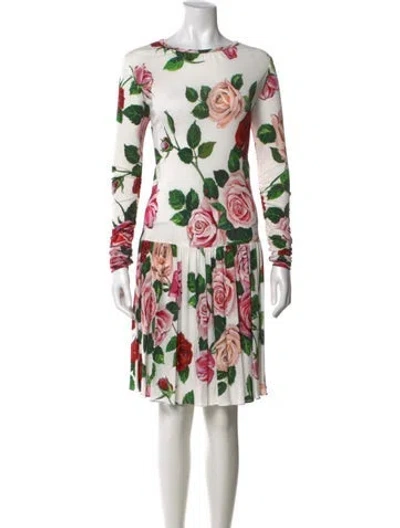 Pre-owned Dolce & Gabbana Floral Print Knee-length Dress In White