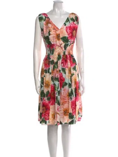 Pre-owned Dolce & Gabbana Floral Print Knee-length Dress In White