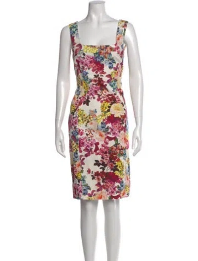 Pre-owned Dolce & Gabbana Floral Print Knee-length Dress In White