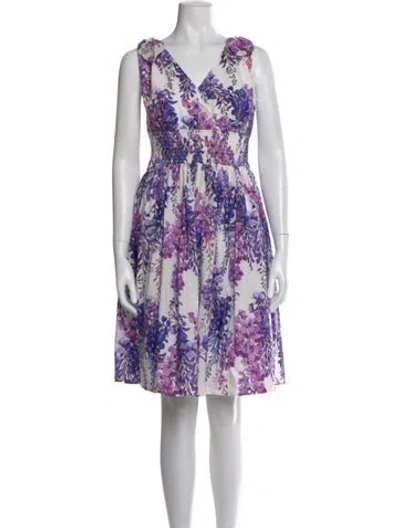 Pre-owned Dolce & Gabbana Floral Print Knee-length Dress In White