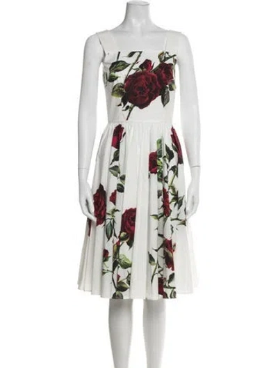 Pre-owned Dolce & Gabbana Floral Print Knee-length Dress In White