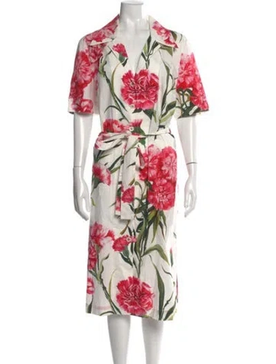 Pre-owned Dolce & Gabbana Floral Print Knee-length Dress In White