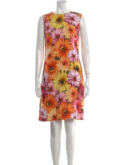 Pre-owned Dolce & Gabbana Floral Print Knee-length Dress In Yellow