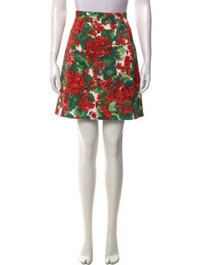 Pre-owned Dolce & Gabbana Floral Print Knee-length Skirt W/ Tags In Red
