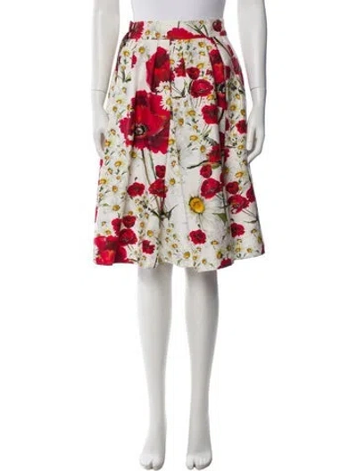 Pre-owned Dolce & Gabbana Floral Print Knee-length Skirt W/ Tags In White