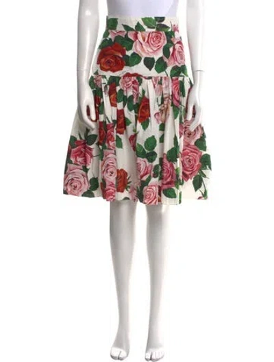 Pre-owned Dolce & Gabbana Floral Print Knee-length Skirt In White