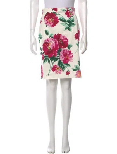 Pre-owned Dolce & Gabbana Floral Print Knee-length Skirt In White