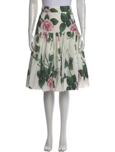 Pre-owned Dolce & Gabbana Floral Print Knee-length Skirt In White