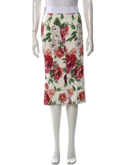 Pre-owned Dolce & Gabbana Floral Print Knee-length Skirt In White