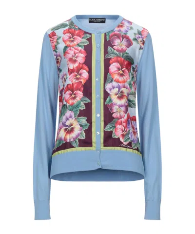 Dolce & Gabbana Floral Print Knit Top In Blue