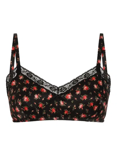 Dolce & Gabbana Floral-print Lace Bra In Black