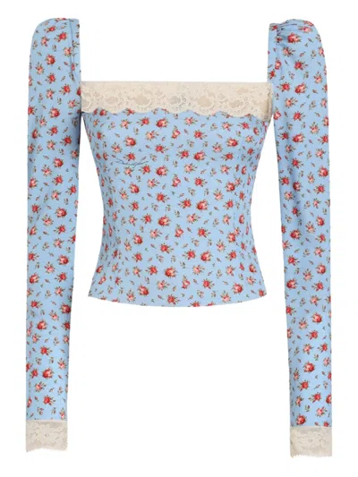Dolce & Gabbana Light Blue Cotton Elastan Polyamide Silk Blouse