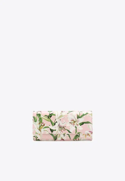 Dolce & Gabbana Floral Print Leather Wallet In Pink