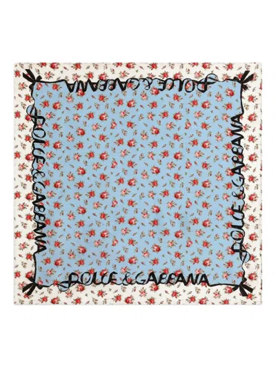 Dolce & Gabbana Floral-print Logo Scarf In Blue