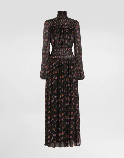 Dolce & Gabbana Floral-print Long Chiffon Dress In Multi