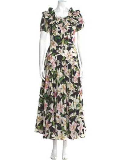 Pre-owned Dolce & Gabbana Floral Print Long Dress In Black