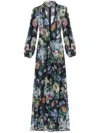 Dolce & Gabbana Long Black Silk Dress With Floral Pattern Women In Black