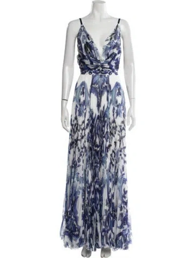 Pre-owned Dolce & Gabbana Floral Print Long Dress In Blue