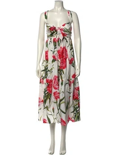 Pre-owned Dolce & Gabbana Floral Print Long Dress In Neutral