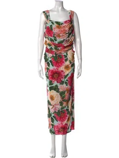 Pre-owned Dolce & Gabbana Floral Print Long Dress In Pink